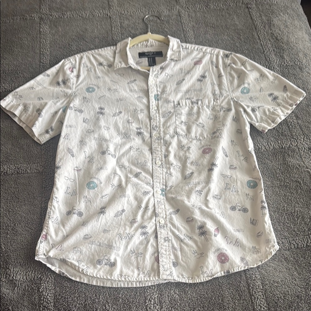 Forever 21 White and Gray Casual Button Down Shirt